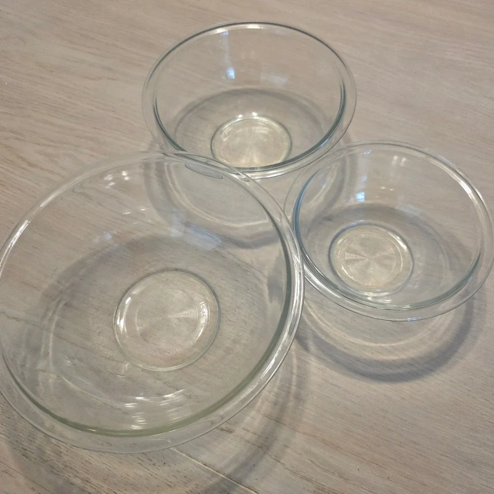 Vtg Pyrex Clear Glass Nesting Mixing Bowl Set 3 Piece 322 323 325 1L 1.5L 2.5L